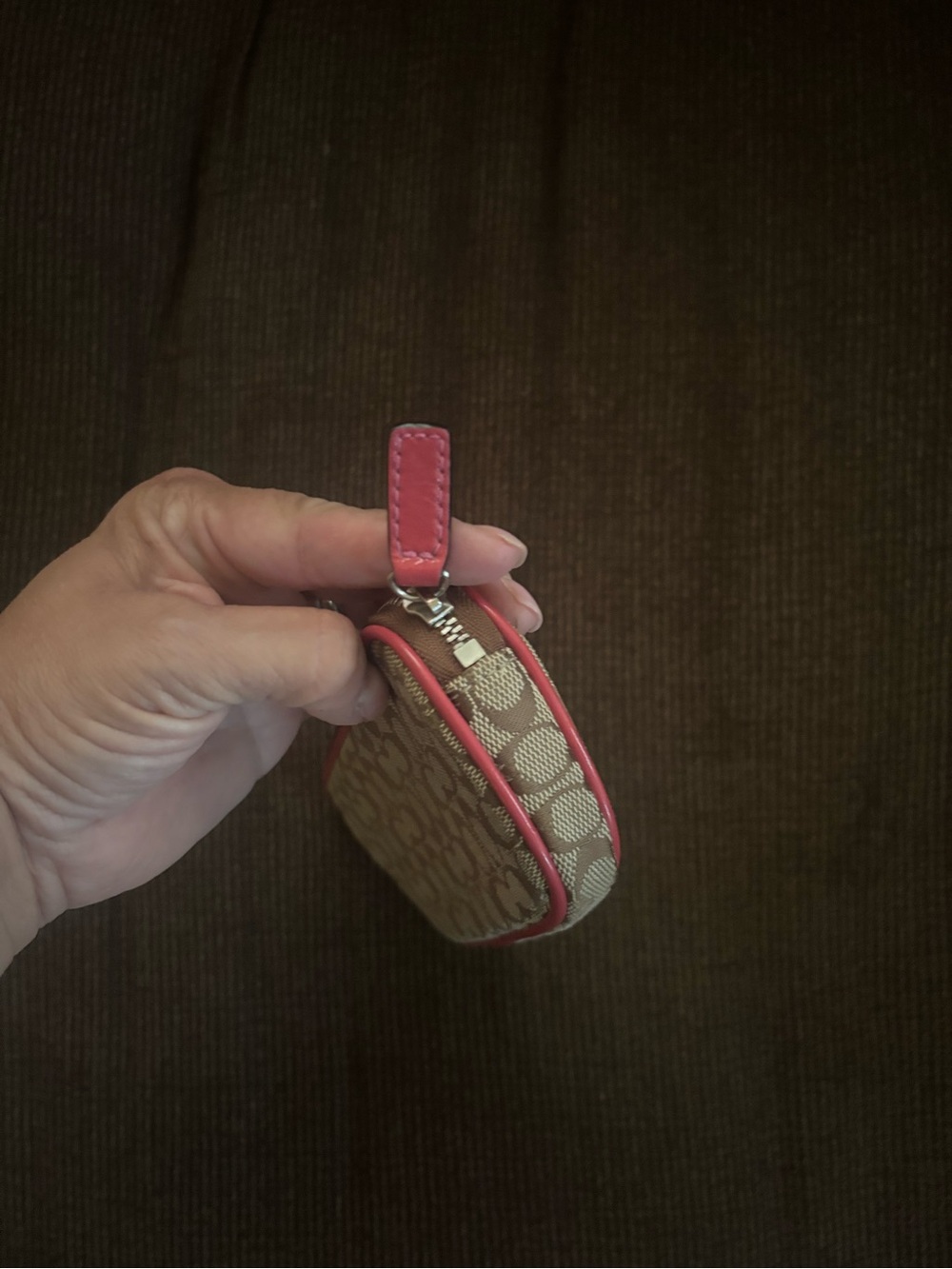 Coach Beige Signature Canvas Pouch with Pink Trim - Picture 4 of 4